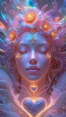 A beautiful woman in a colorful carnival mask with glamorous makeup and red lips, showcasing her eyes and hair, dressed in a stylish costume for a masquerade, captured in a close-up