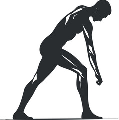 Silhouette illustration of a person in a stretching yoga pose for fitness design.