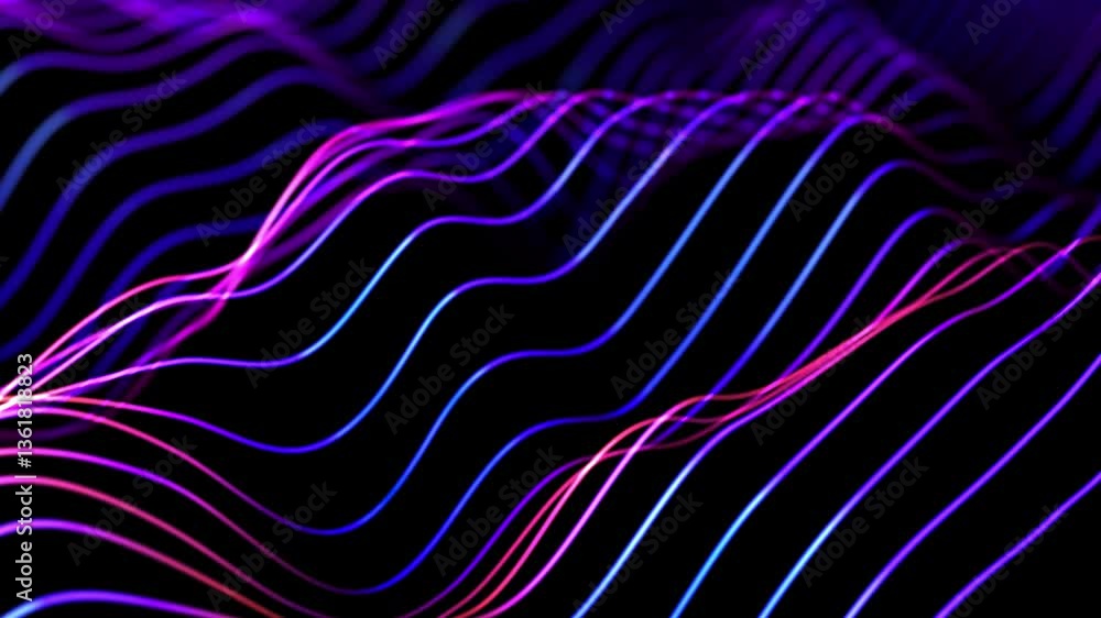 Poster 3d ultraviolet sound waves flowing in virtual space. digital technology concept: artificial intellig