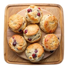 Fototapeta premium Delicious Cranberry Scones on a Wooden Board, a Perfect Afternoon Treat
