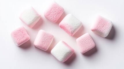 Pink and white square marshmallows on white background (1)