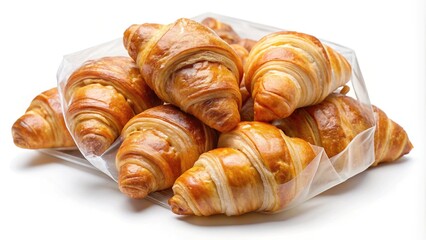 Fototapeta premium A Pile of Golden Brown Croissants in a Clear Plastic Bag Ready to Eat