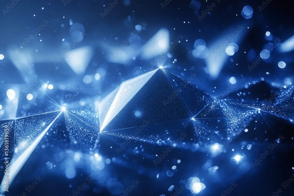 Aufkleber stunning blue abstract artwork showcasing luminous pyramids and sparkling particles in a mystical la