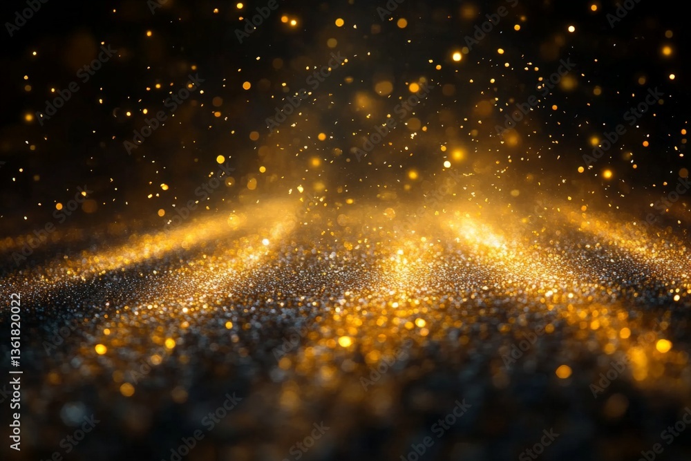 Poster golden particles shimmer in the air creating a beautiful, ethereal atmosphere at night time