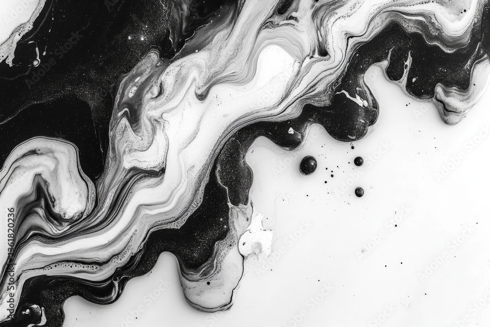 Poster abstract black and white swirling patterns in fluid art showcase creativity and elegance in modern d