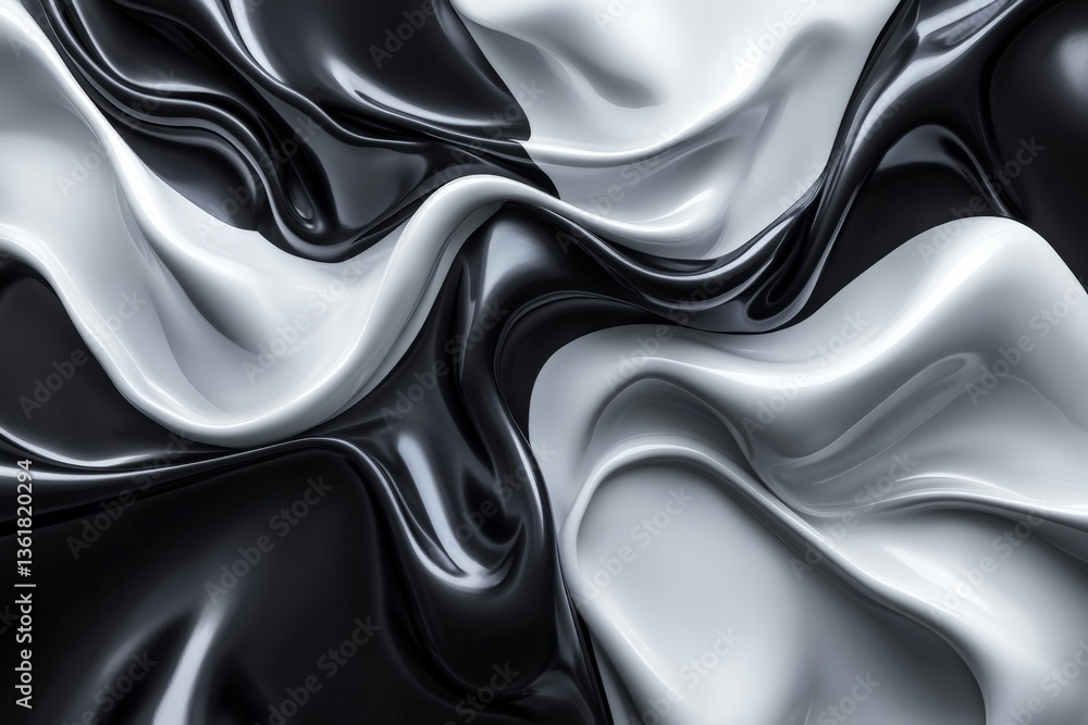Poster Abstract waves of black and white textiles create a striking visual contrast in a detailed composition showcasing fluidity