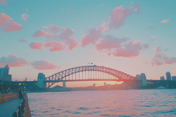 Obraz premium Arafed view of a bridge over a body of water with a boat in the water