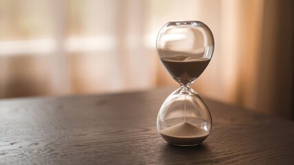 Hourglass on Sand and Table Concept of Time Passing