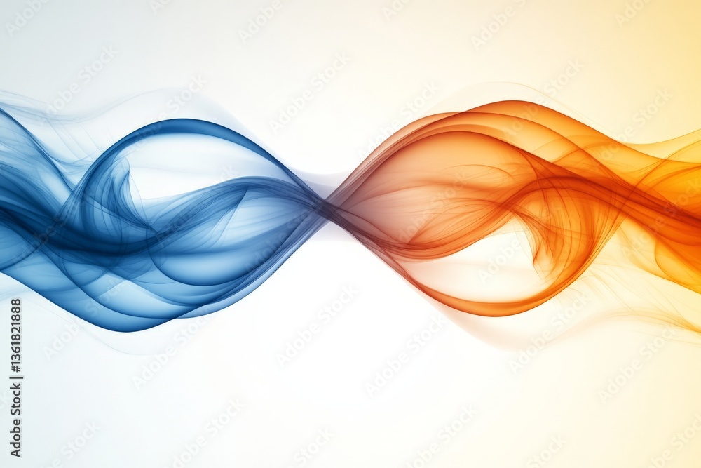 Poster Colorful wave patterns in blue and orange blending seamlessly in a soft gradient background
