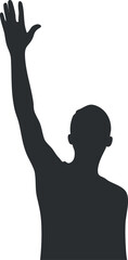 Silhouette of a person with raised hand, ideal for expressive design purposes.