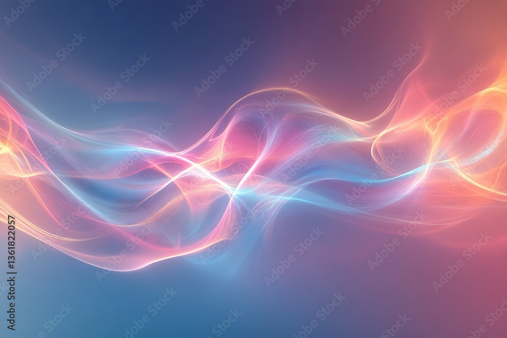 Leinwandbilder Abstract waves of light create a mesmerizing display in vibrant colors against a soft blue background