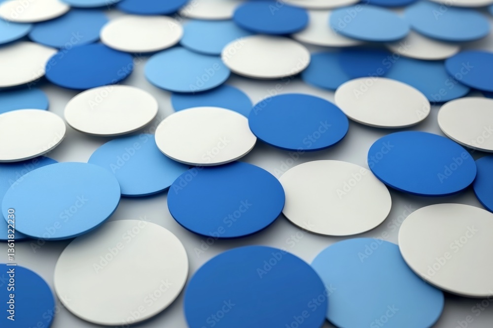 Poster colorful arrangement of blue and white circular shapes in a creative display for decoration or desig
