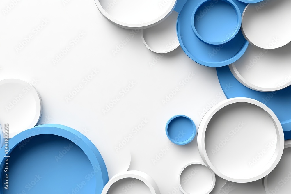 Poster Colorful circular patterns create an abstract background in blue and white hues showcasing depth and dimension