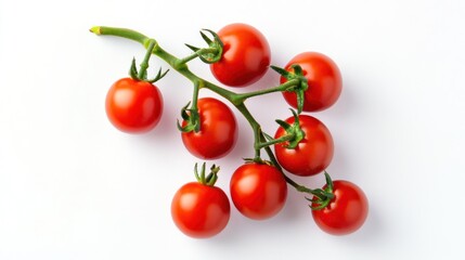 Fresh Cherry Tomatoes on Stems, Isolated on White Background, Food Photography, High-Quality