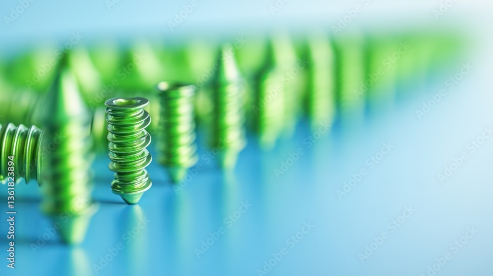 Aufkleber abstract image of green screws in rows against a blue background. possible use stock photo for indus