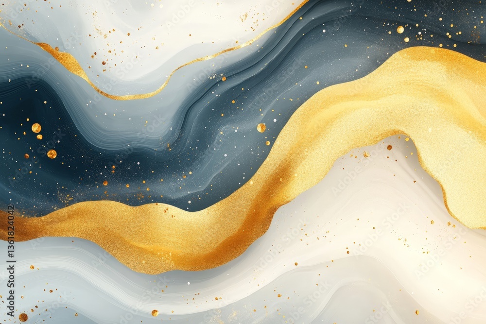Poster colorful abstract waves with gold accents create a stunning visual texture suitable for modern decor