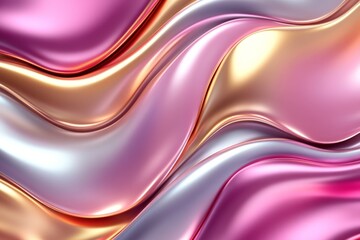Fototapeta premium Colorful satin waves flowing in soft hues of pink, gold, and silver create an elegant visual texture