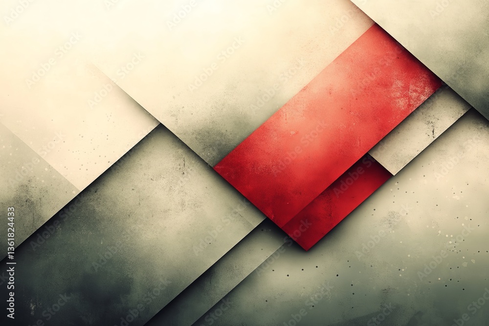Poster Abstract geometric shapes in muted colors with vibrant red accents create captivating visual depth and texture