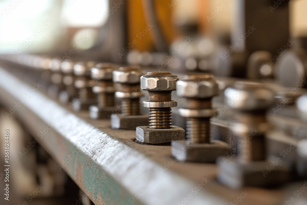 Aufkleber close-up of lathe machine precisely shaping metal components on factory floor during daytime
