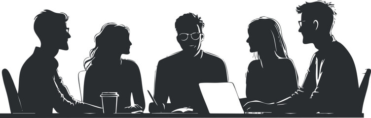 Silhouette of a business team in discussion, ideal for corporate and teamwork themes.