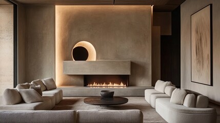 Minimalist Living Room Design with Modern Fireplace and Neutral Tones