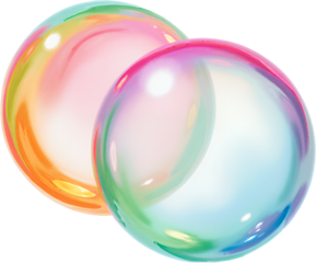 Two overlapping iridescent spheres with transparent background