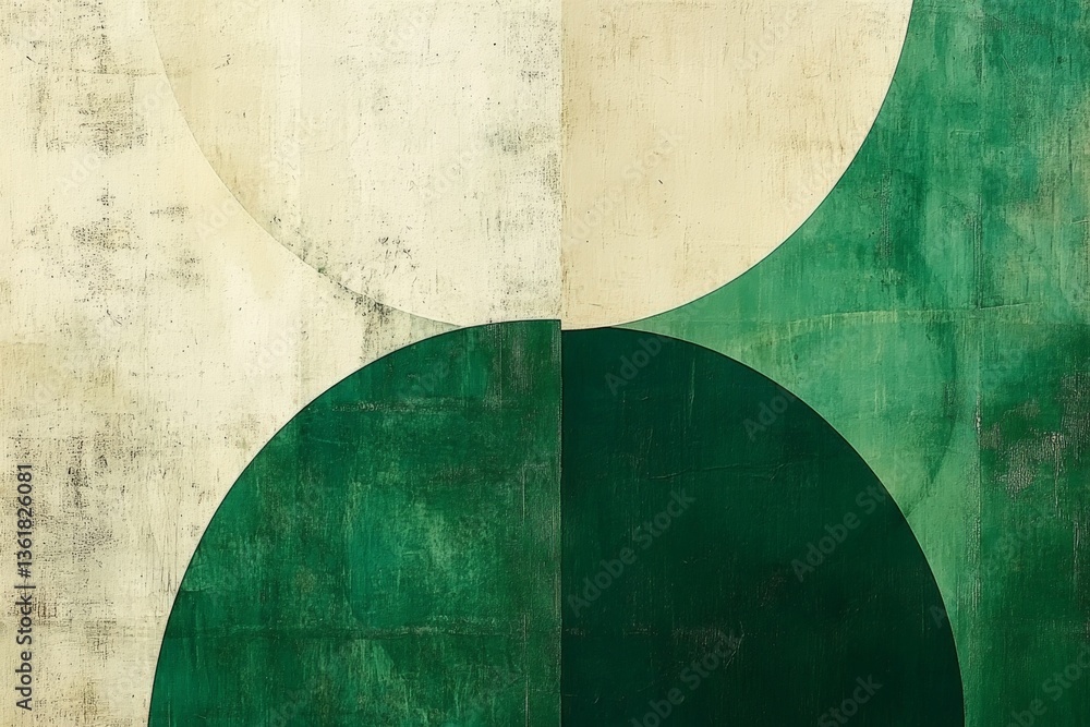 Poster abstract modern art featuring green and beige geometric shapes on a textured background