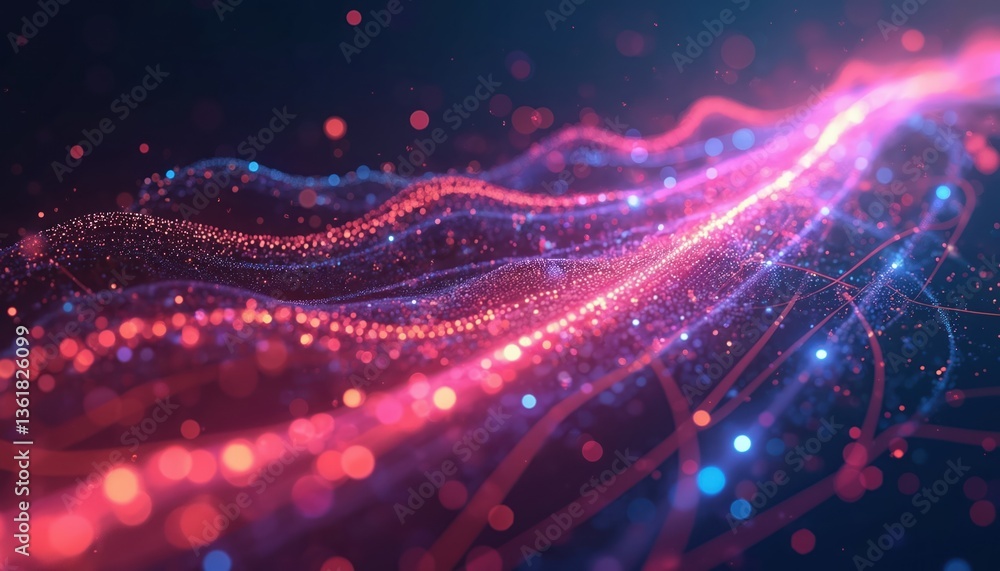 Poster abstract tech background with digital data flow motion. data transfer, storage. blockchain tech serv