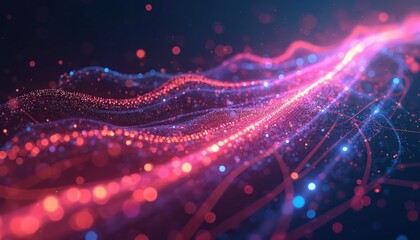 Obraz premium Abstract tech background with digital data flow motion. Data transfer, storage. Blockchain tech server infrastructure, fast internet connectivity, cloud computing, ai, automation, virtualization,