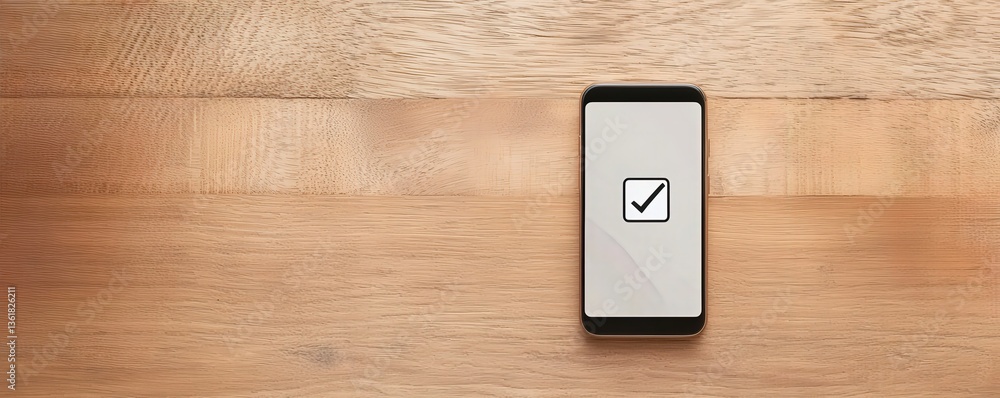 Poster cyber security awareness password network concept. smartphone with a checkmark icon on a wooden surf