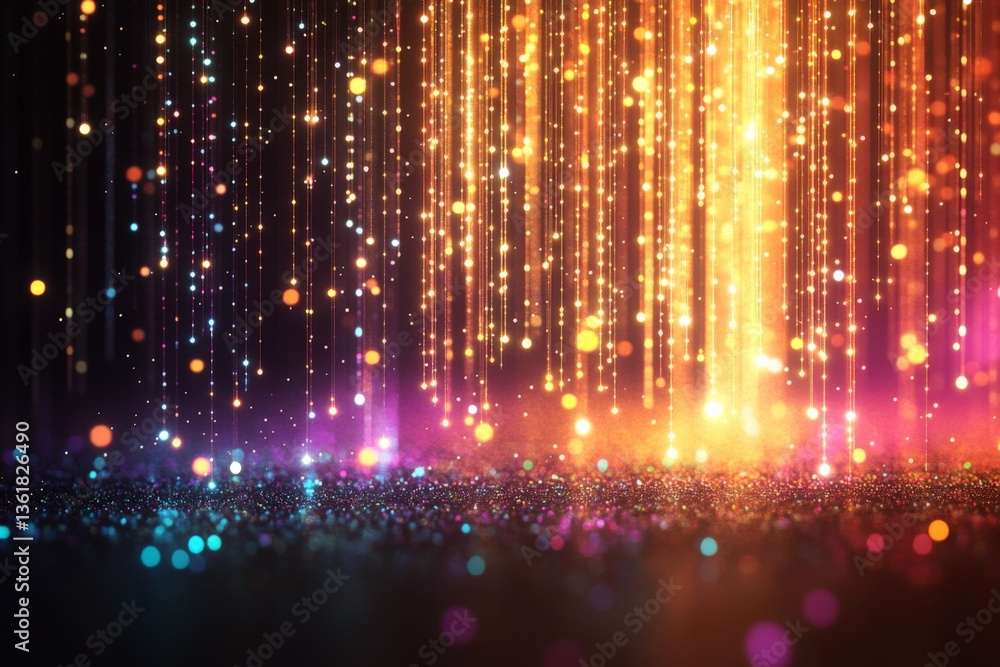 Poster vibrant stream of colorful lights cascading in an abstract design at night