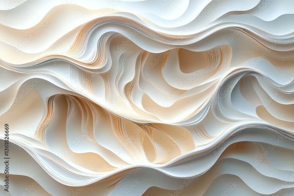 Fototapete Gentle curves and waves of textured paper in soft hues creating a serene visual composition
