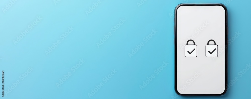 Poster cyber security awareness password network concept. smartphone displaying security locks on a blue ba