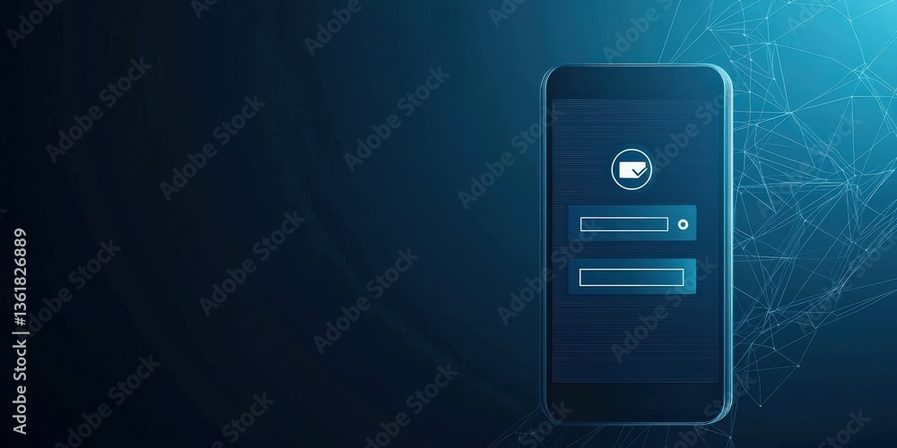 Aufkleber cyber security awareness password network concept. mobile device with digital interface on a blue ba