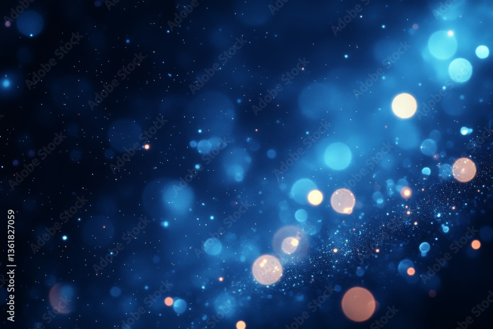 Aufkleber Colorful abstract background featuring blue and orange bokeh effects in a deep space setting with shimmering lights during nighttime
