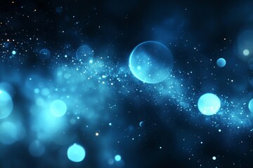 Naklejka premium Vibrant cosmic scene showcasing swirling galaxies and luminous orbs in deep blue hues