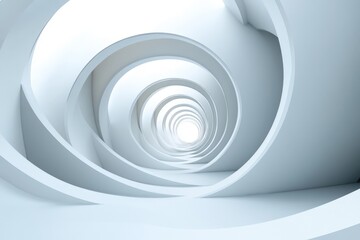 Obraz premium Abstract spiral tunnel design showcasing a smooth, light-filled interior with a focus on curves and depth