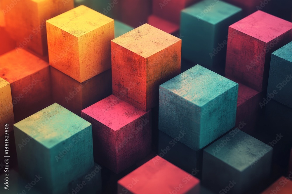 Leinwandbilder colorful geometric blocks arranged in an engaging pattern with a vibrant gradient background