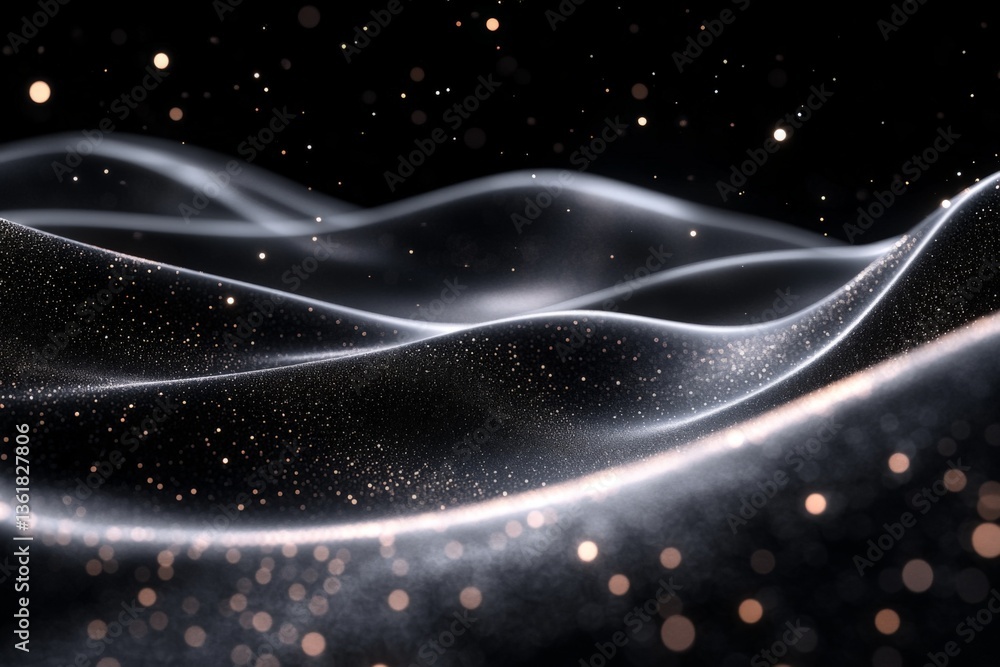 Aufkleber Soft waves of shimmering particles flowing through dark space create a mystical atmosphere of ethereal beauty and wonder