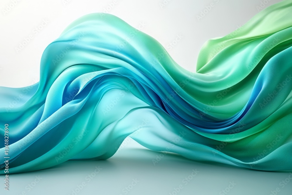 Aufkleber Flowing fabric in shades of blue and green arranged elegantly on a light background showcasing smooth texture and gentle waves