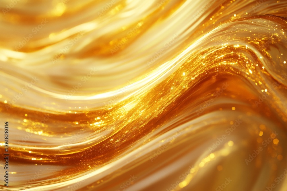Poster Golden waves of glittering texture create a mesmerizing abstract pattern in a vibrant and radiant display of light