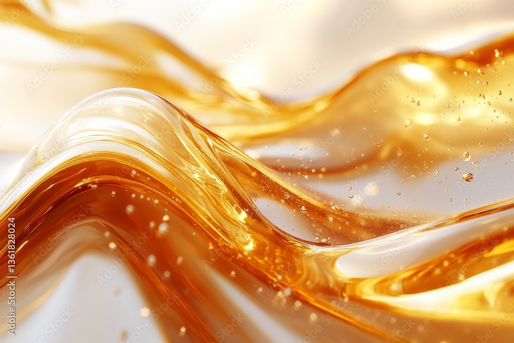 Poster Fluid golden waves glimmer under soft light, showcasing intricate patterns in a translucent surface at dawn