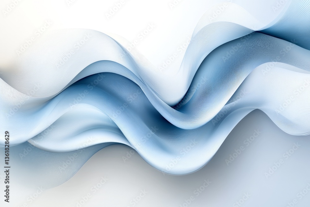 Poster Soft flowing fabric waves in serene blue tones creating a calming visual effect