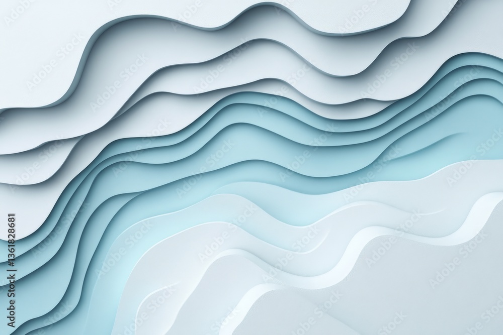 Poster layered abstract design showcasing soft curves and gradients in shades of blue and white