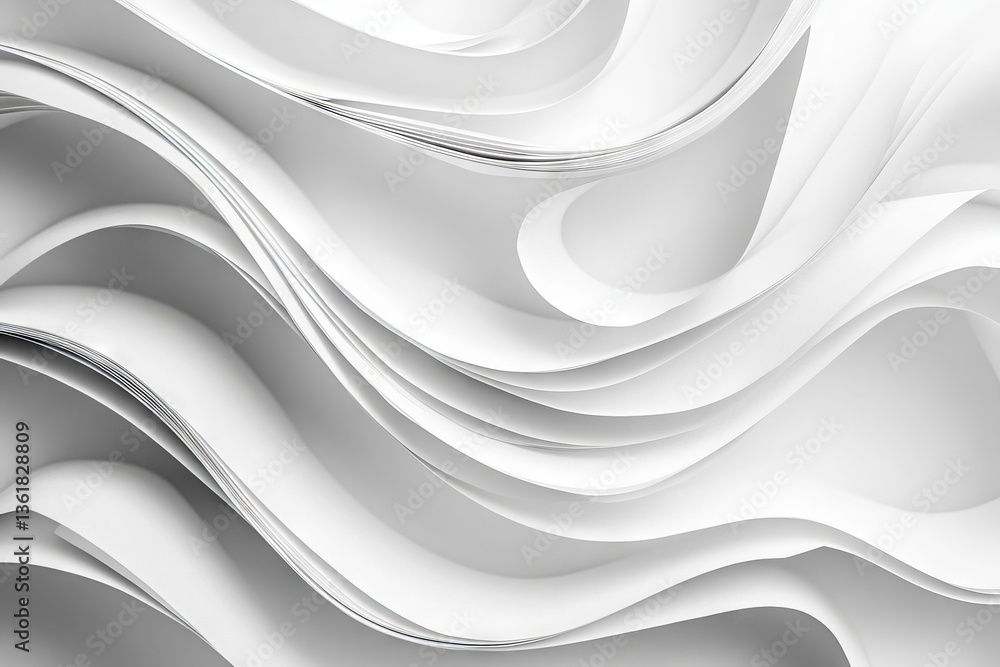 Aufkleber Wavy white paper sheets create a dynamic texture in a minimalistic design setting