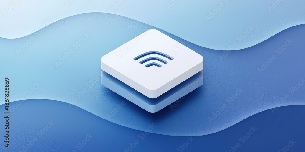 Poster cyber security awareness password network concept. wireless signal symbol on a blue wave background.