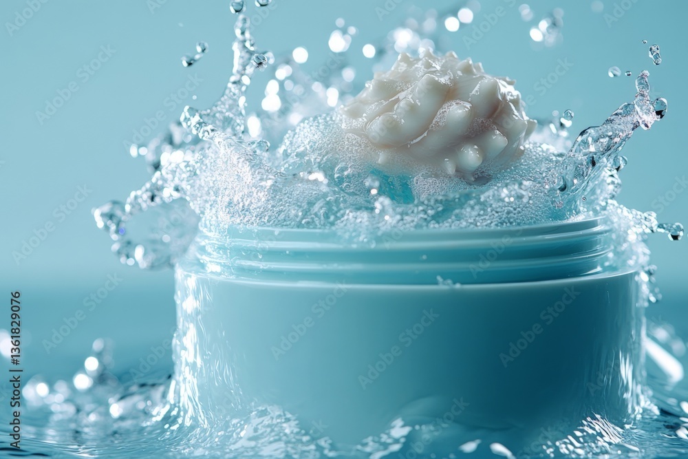 Aufkleber cream container splashes water creating a refreshing scene with a shell decoration on top