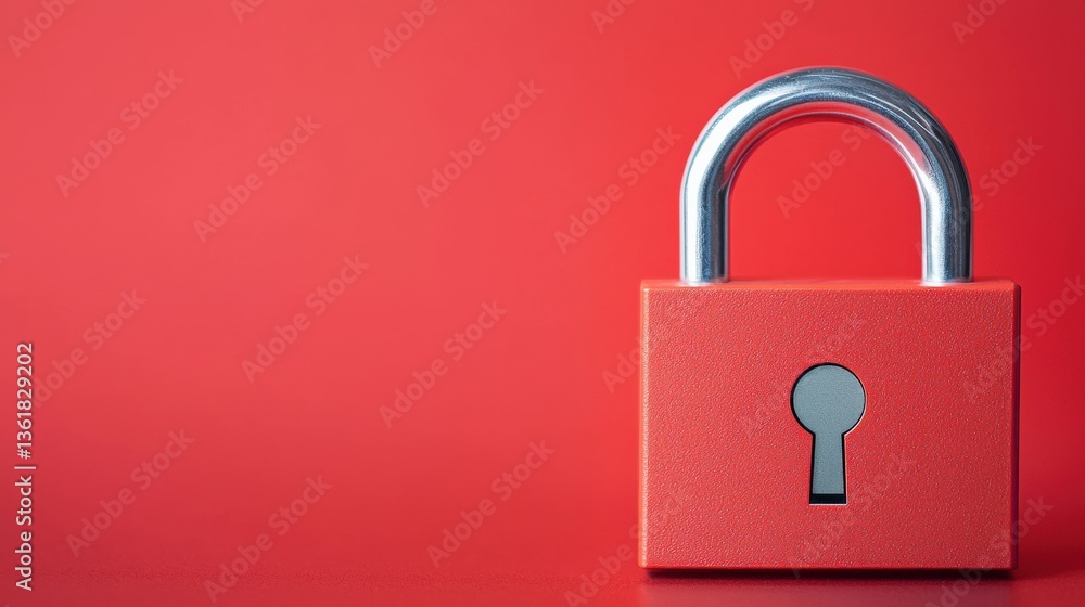Poster cyber security awareness password network concept. shiny padlock on a red background, symbolizing se