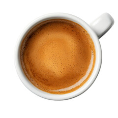 Top view of a cup of espresso coffee with crema on a transparent background. Concept of coffee, beverage, and caffeine.