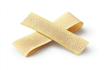 Colorful textured ribbon lies neatly on a plain surface in a warm light, showcasing its unique pattern and soft colors